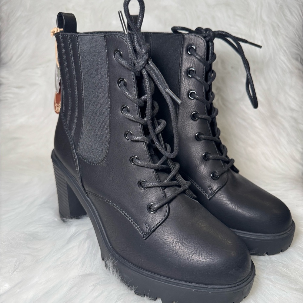 MIA Black Lace-Up Chunky Heel Boots
